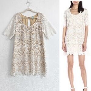 Plenty by Tracy Reece Angela White Lace Short Sleeve Shift Mini Dress Sz 14